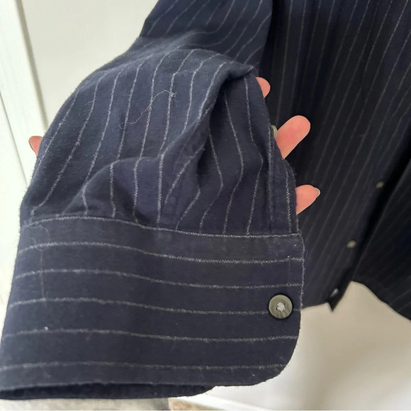 Men's UNTUCKit Meridian Flannel Shirt Navy Pinstripe Slim Fit XXLarge - Picture 4 of 5